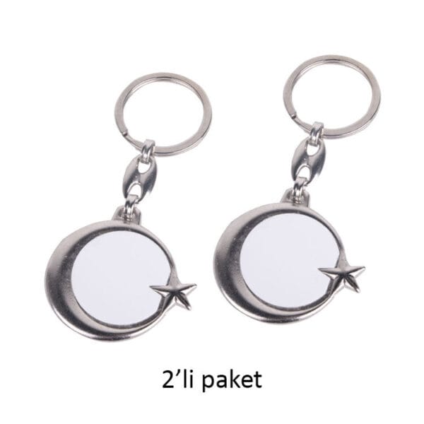 Süblimasyon Ay Yıldızlı Çift Taraflı Metal Anahtarlık - 2'li Paket